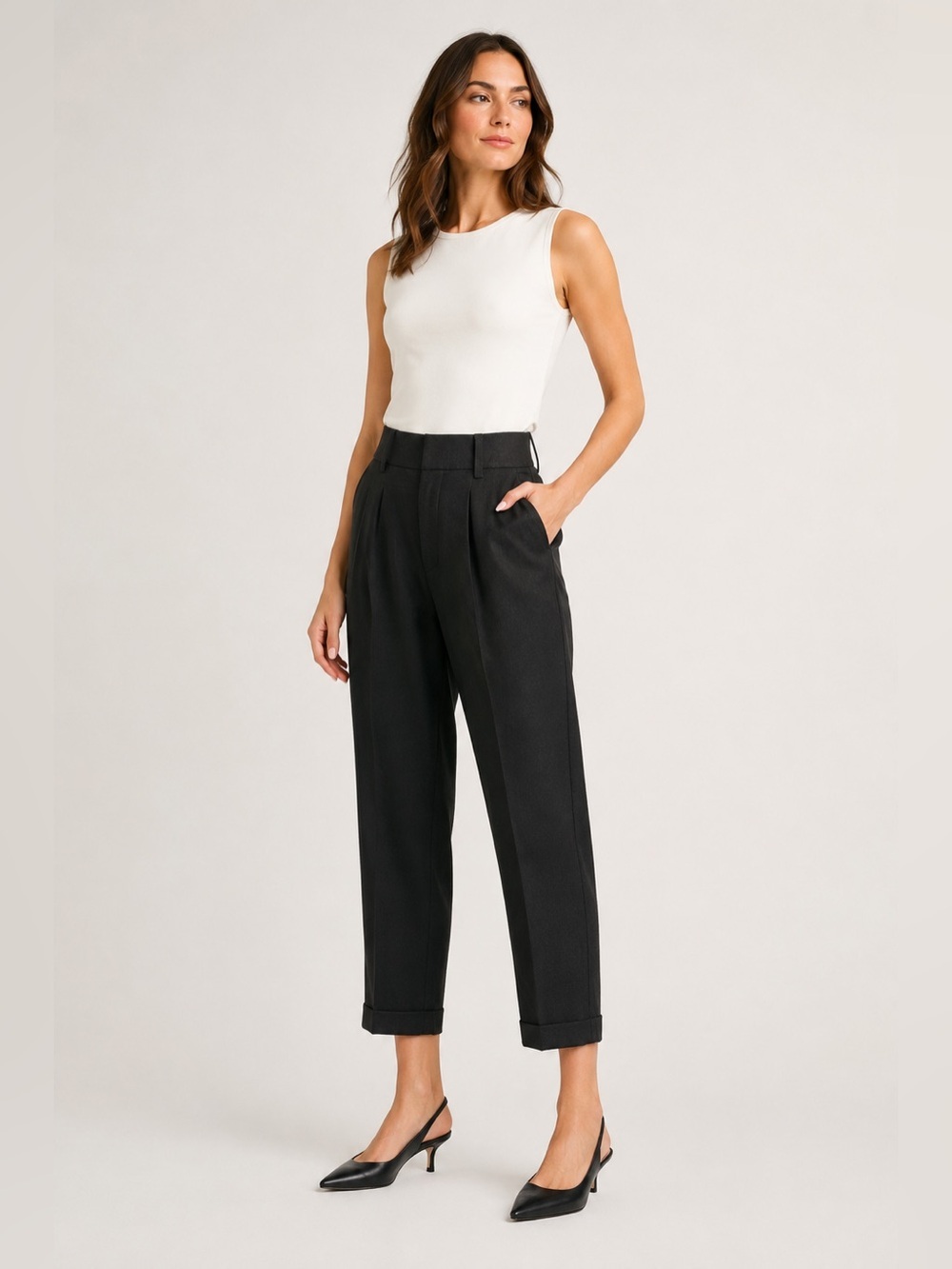Designer Arias Wool Blend Textured Cuffed Pleated Pant Size 4